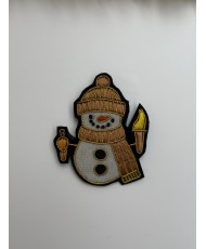 Broche artisanale bonhomme de neige brodée à la main pour Noël